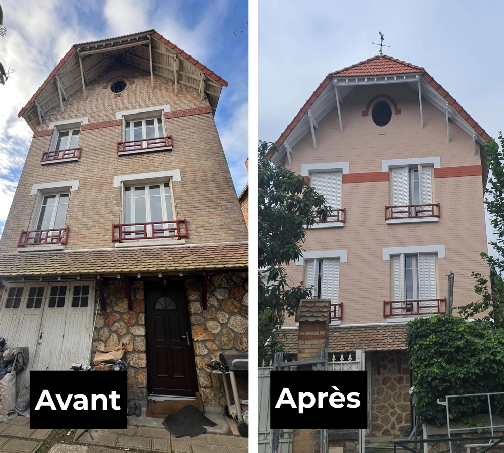 Ravalement de façade à Clamart (92140) Ravalement facade brique avant apres