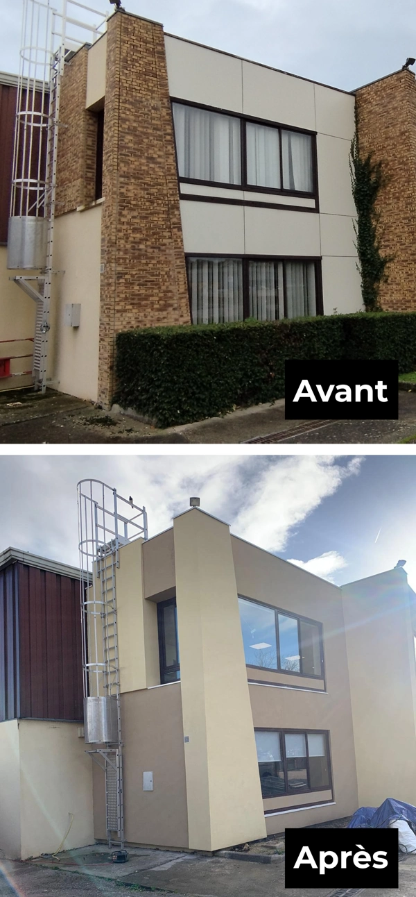 Ravalement de façade à Épône (78680) ITE bureaux avant apres
