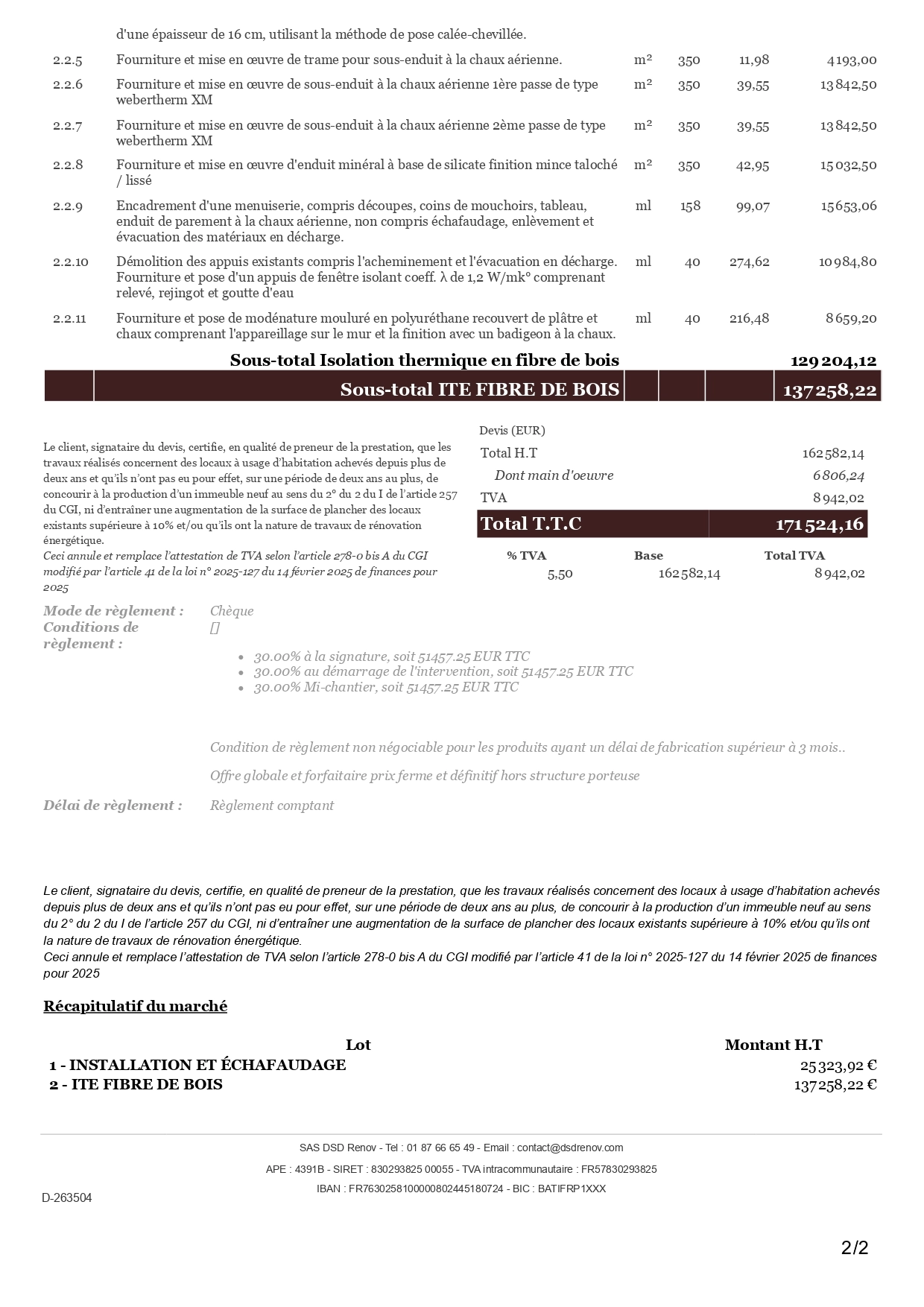 Exemple devis isolation exterieur maison